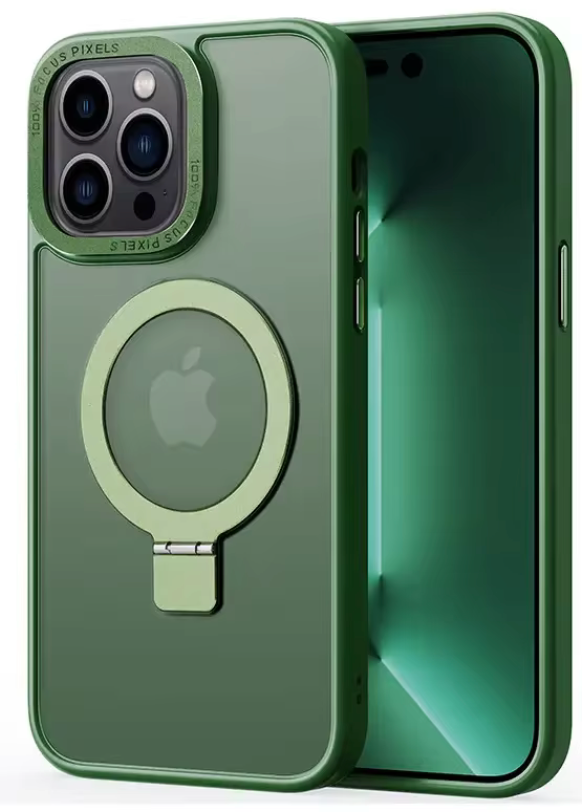 coques ANTICHOC MAGSAFE BEQUILLE MAGNETIQUE EN METAL vert matt