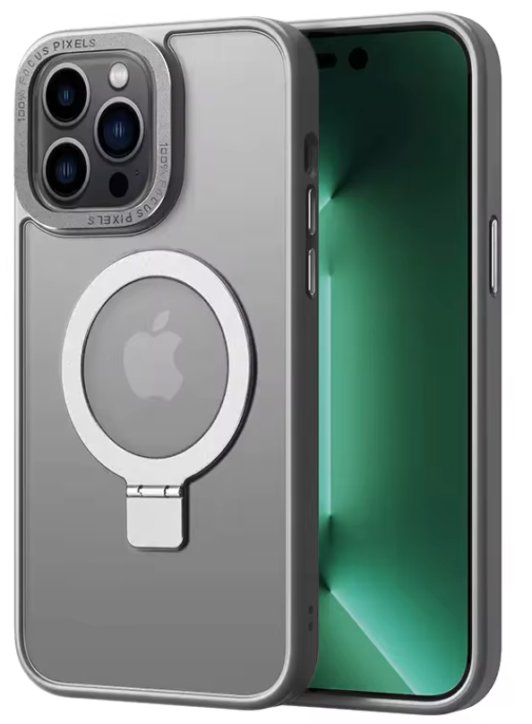coques ANTICHOC MAGSAFE BEQUILLE MAGNETIQUE EN METAL gris matt